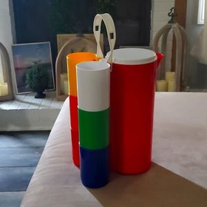 Vintage Ingrid Chicago plastic travel pitcher with 6 cups